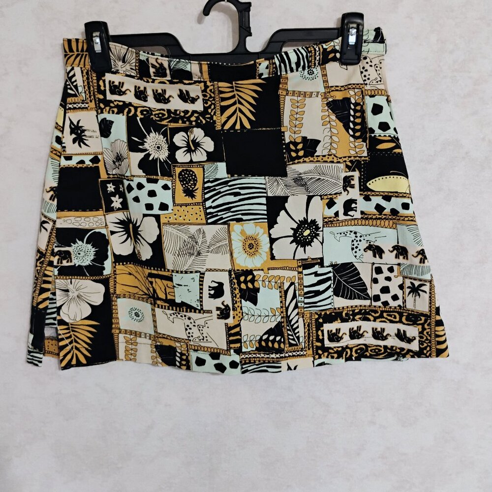 KT Gold Tropical Patchwork Print Skort Size 12